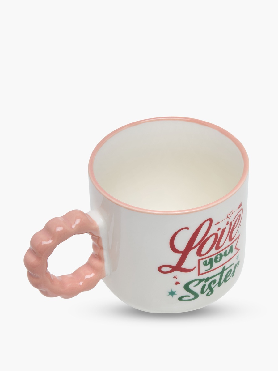 Slogan Print Bone China Mug with Twisted Handle - 320 ml