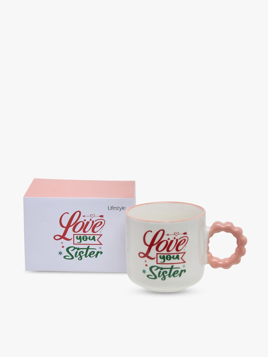 Slogan Print Bone China Mug with Twisted Handle - 320 ml