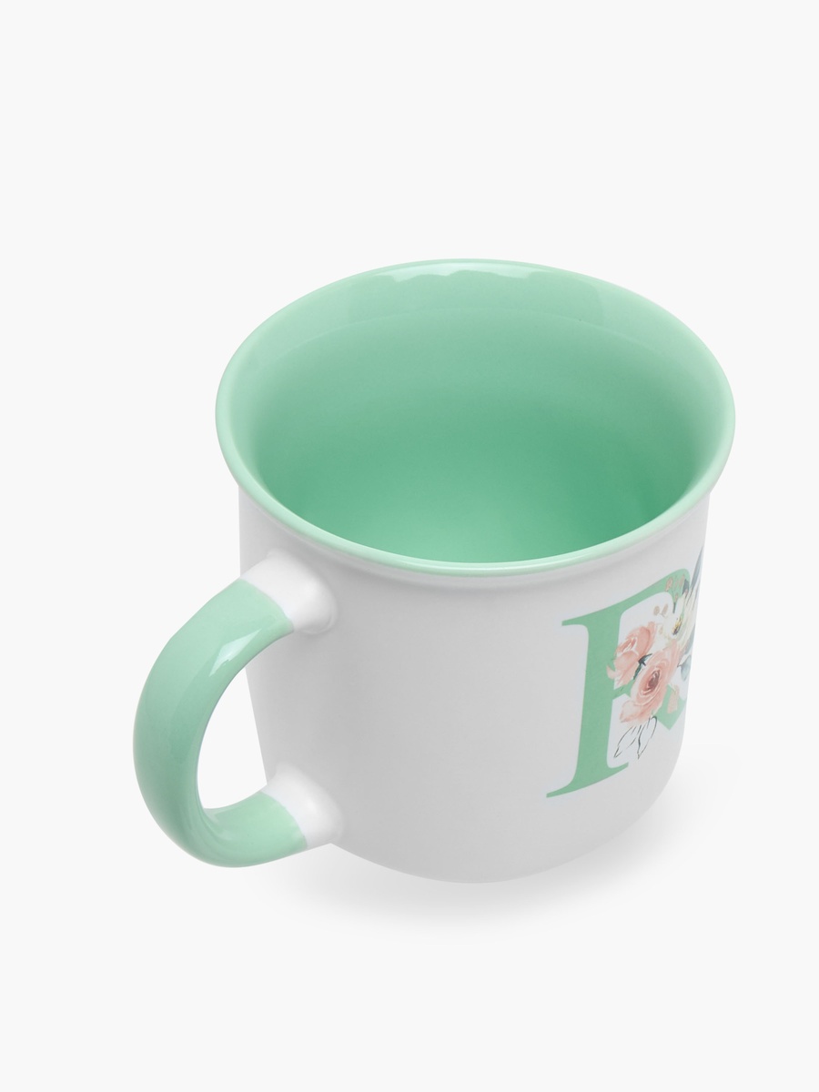 Floral Print Bone China Mug with Initial R - 355 ml