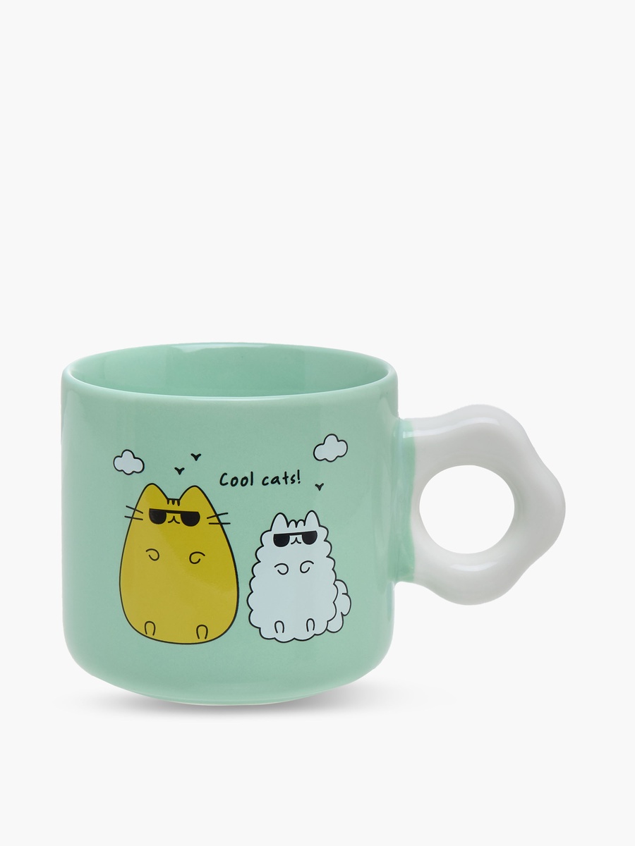 Cat Graphic Print Bone China Mug with Curvy Handle - 320 ml