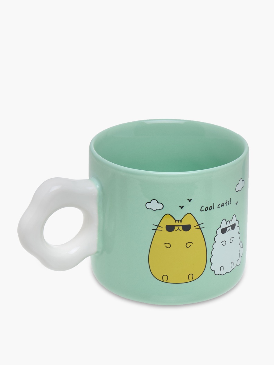 Cat Graphic Print Bone China Mug with Curvy Handle - 320 ml