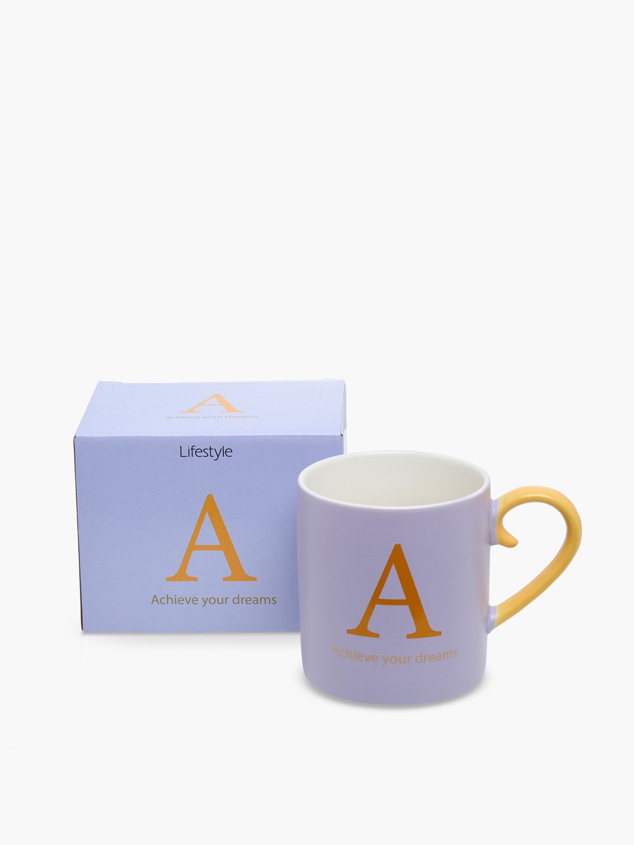 Slogan Print Bone China Mug with Initial A