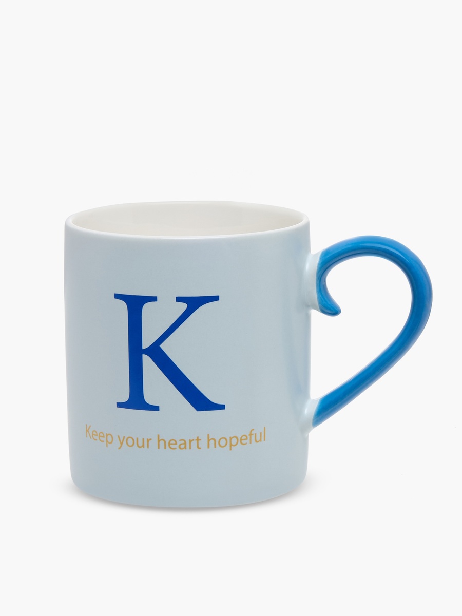 Slogan Print Bone China Mug with Initial K
