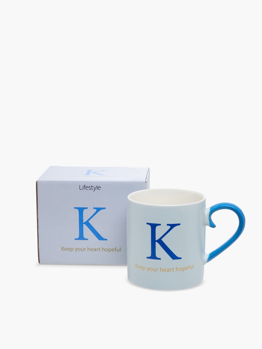 Slogan Print Bone China Mug with Initial K