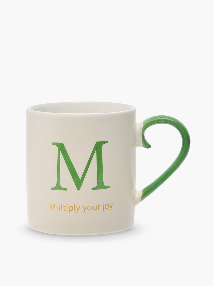Slogan Print Bone China Mug with Initial M