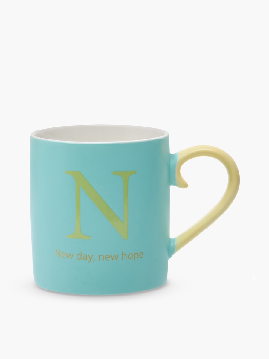 Slogan Print Bone China Mug with Initial N