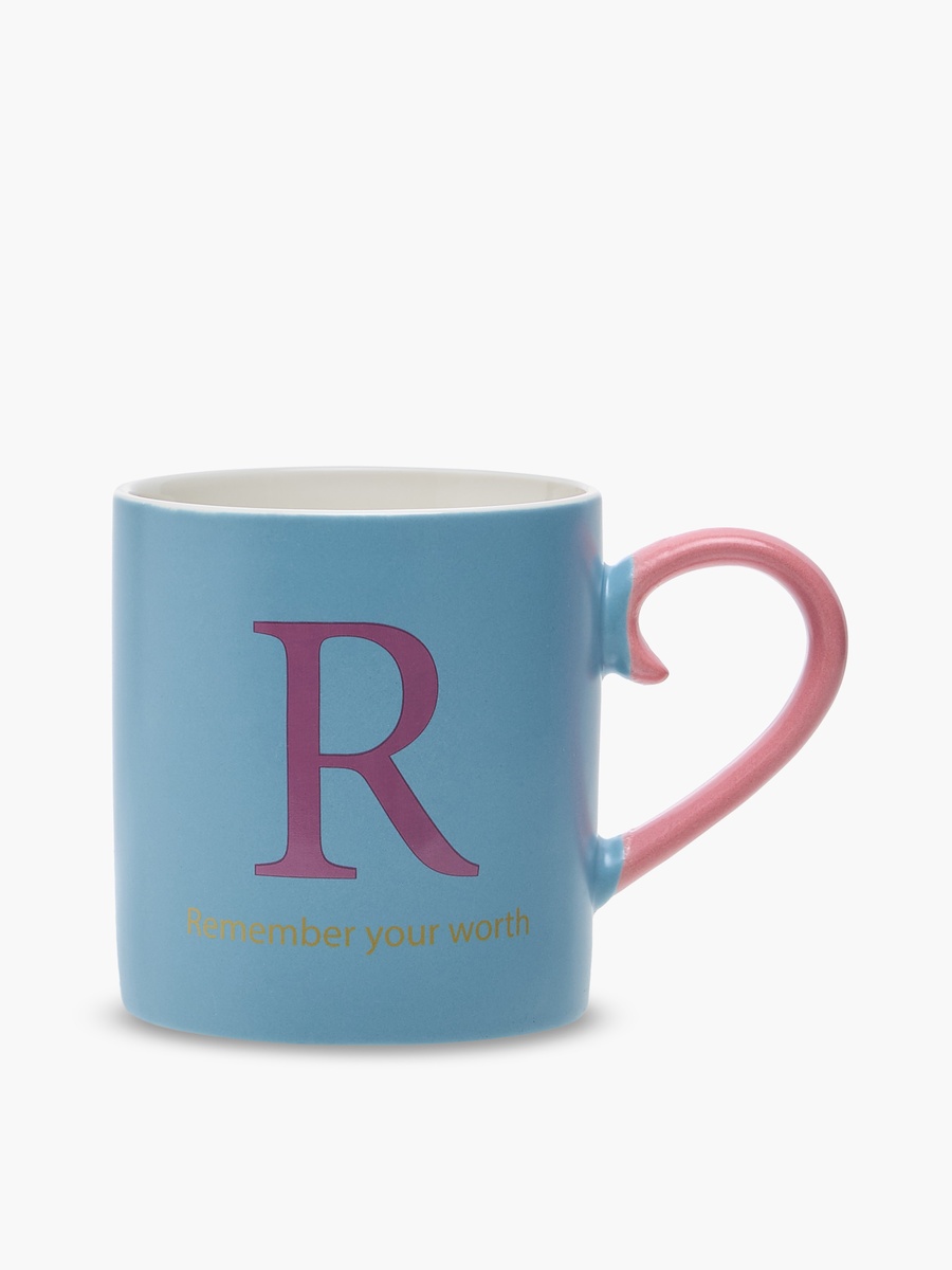 Slogan Print Bone China Mug with Initial R
