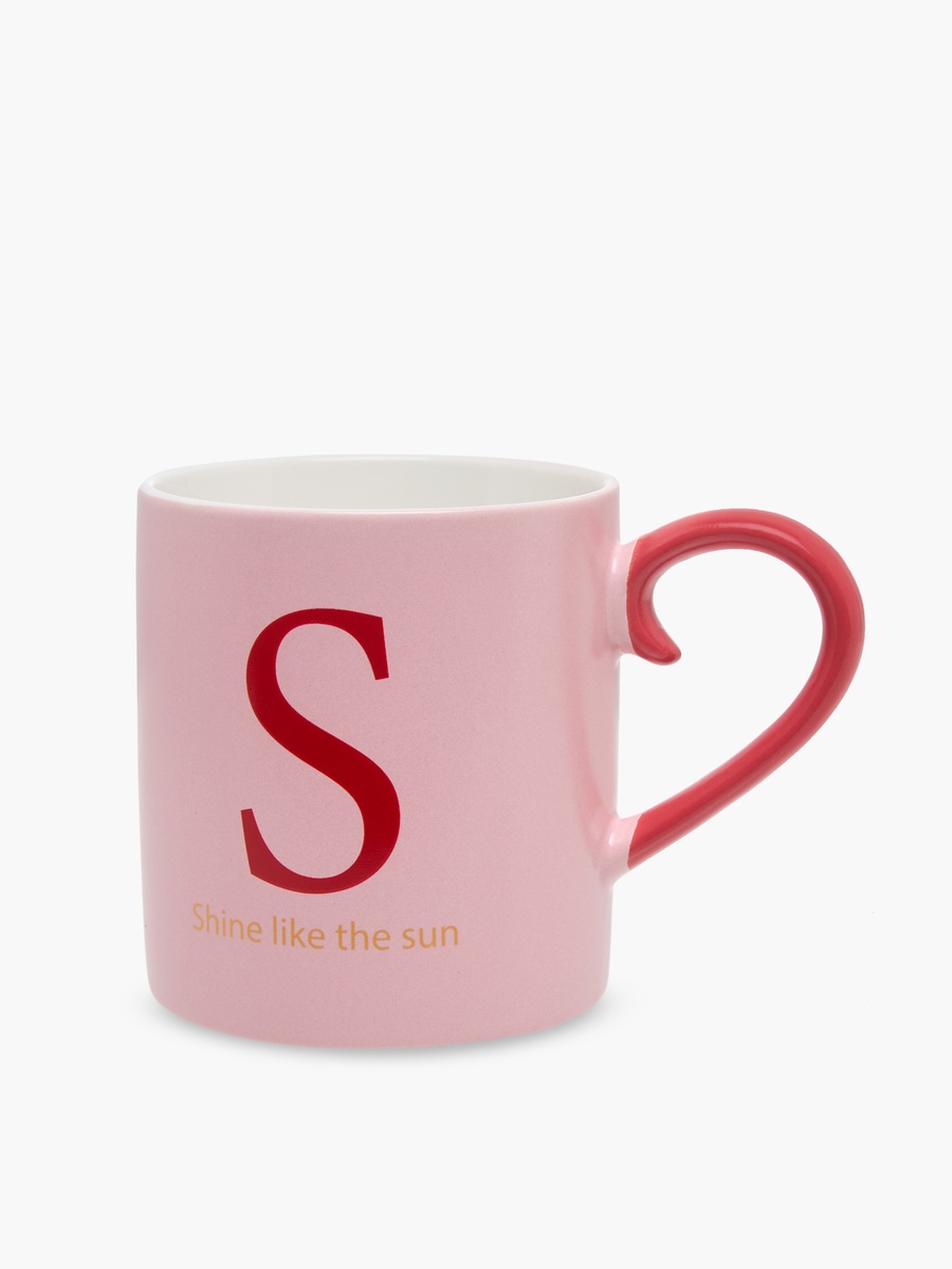 Slogan Print Bone China Mug with Initial S