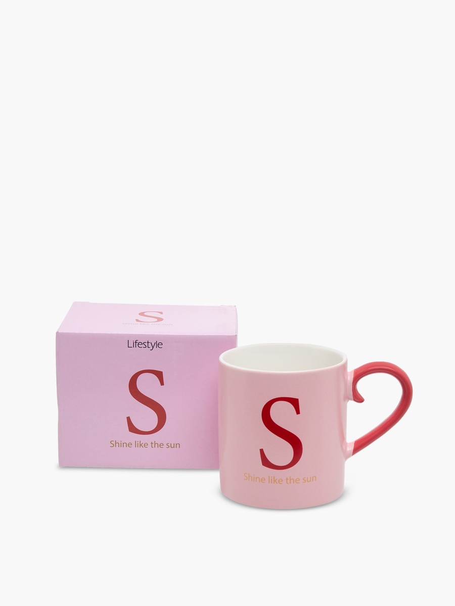 Slogan Print Bone China Mug with Initial S