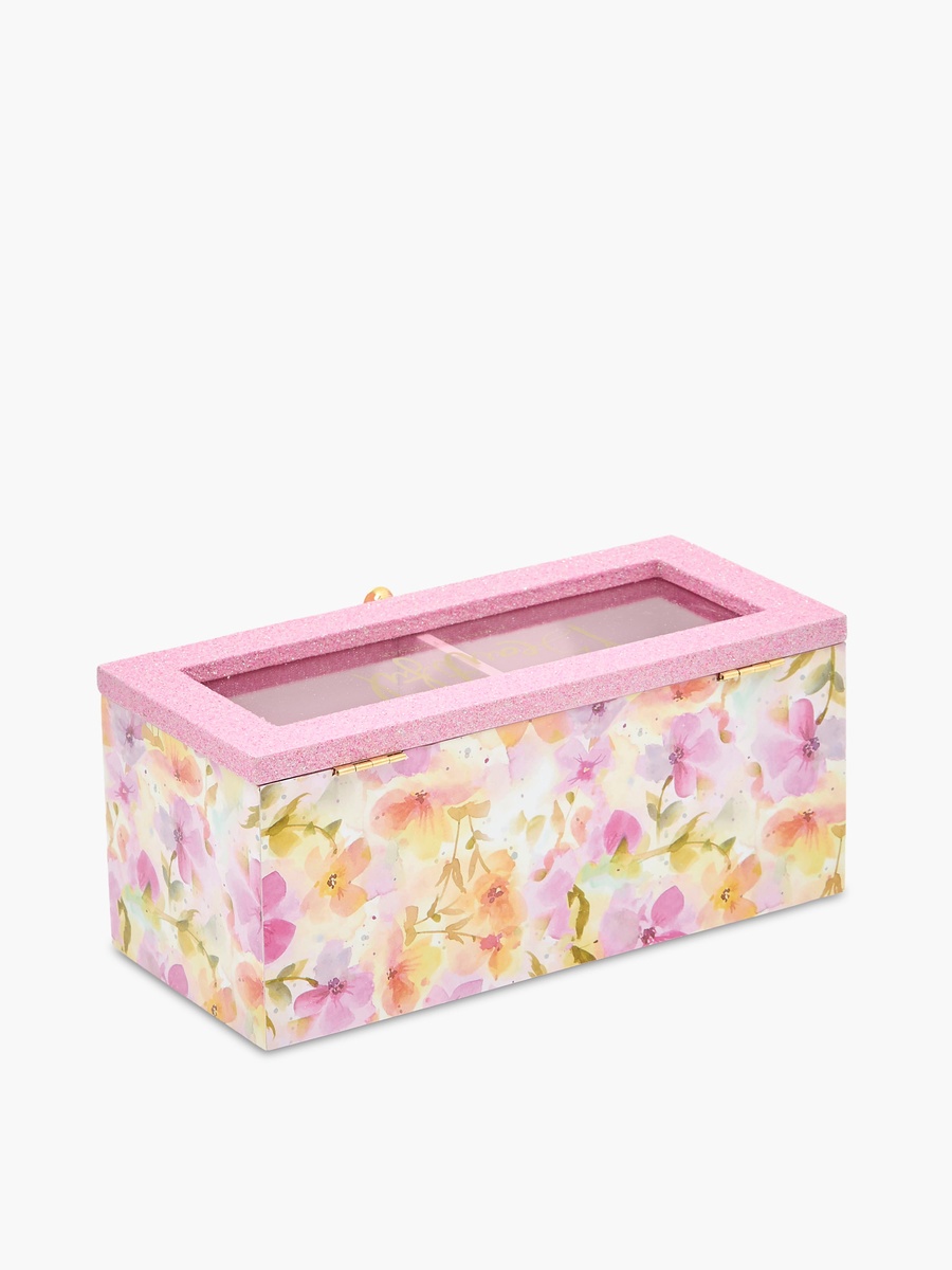 2-Compartment Jewellery Organizer with Floral Print  - 22x10x10 cm