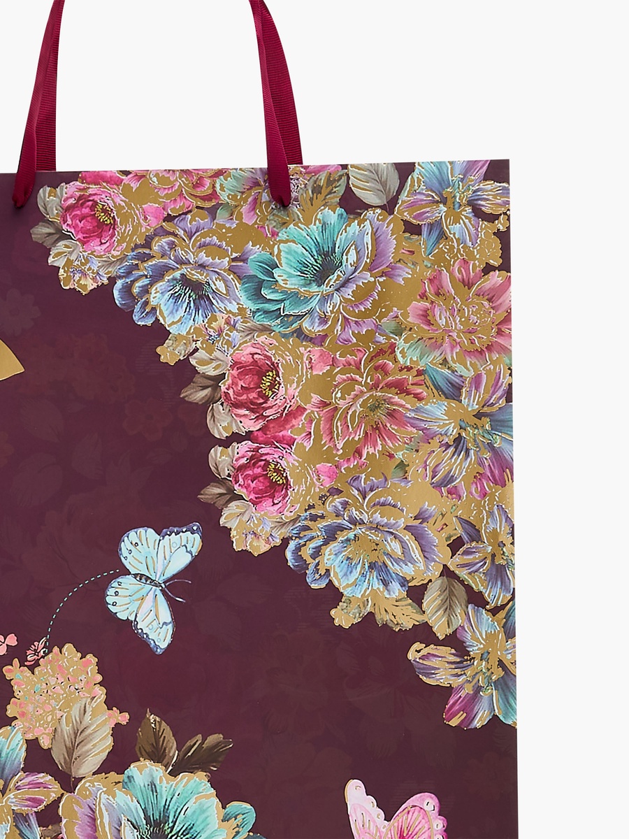 Butterfly and Flower Print Paper Gift Bag - Large
