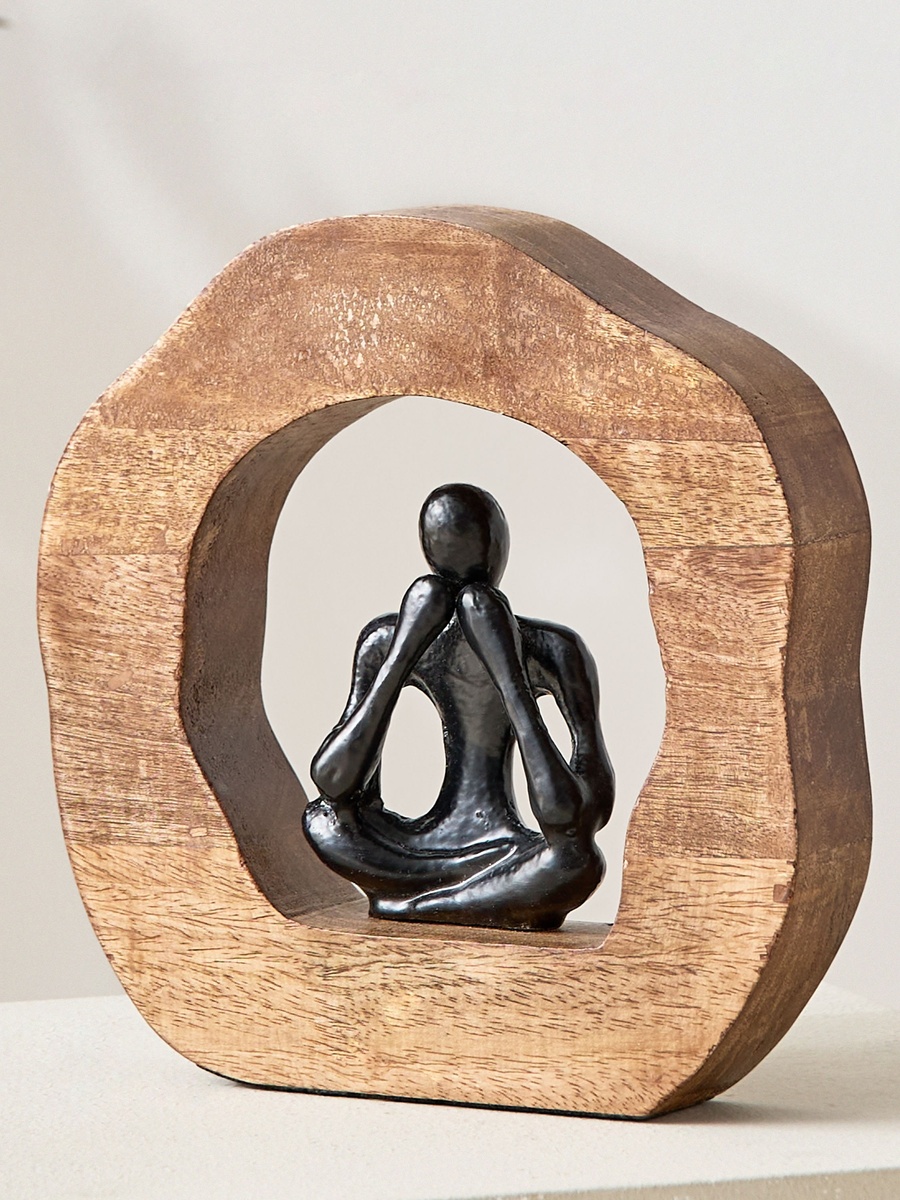 Odin Aluminium Sitting Sculpture on Wooden Base - 21x4x21 cm