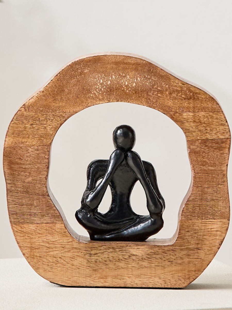 Odin Aluminium Sitting Sculpture on Wooden Base - 21x4x21 cm