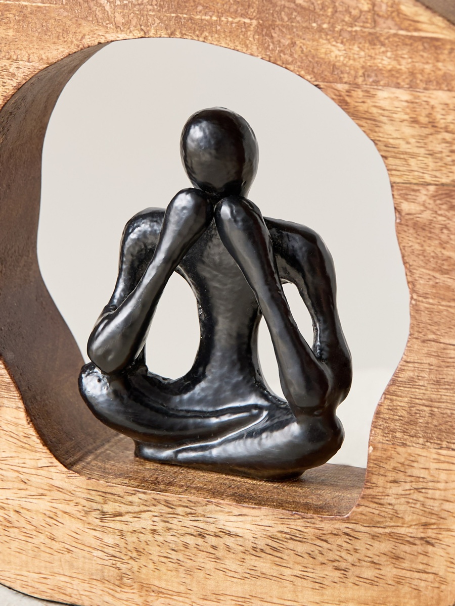 Odin Aluminium Sitting Sculpture on Wooden Base - 21x4x21 cm