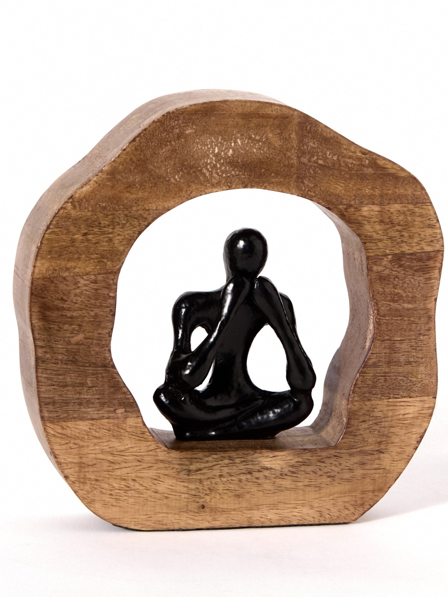 Odin Aluminium Sitting Sculpture on Wooden Base - 21x4x21 cm