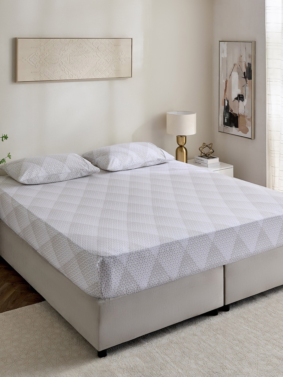 Malta Cara Printed Cotton Queen Fitted Sheet - 150x200+33 cm