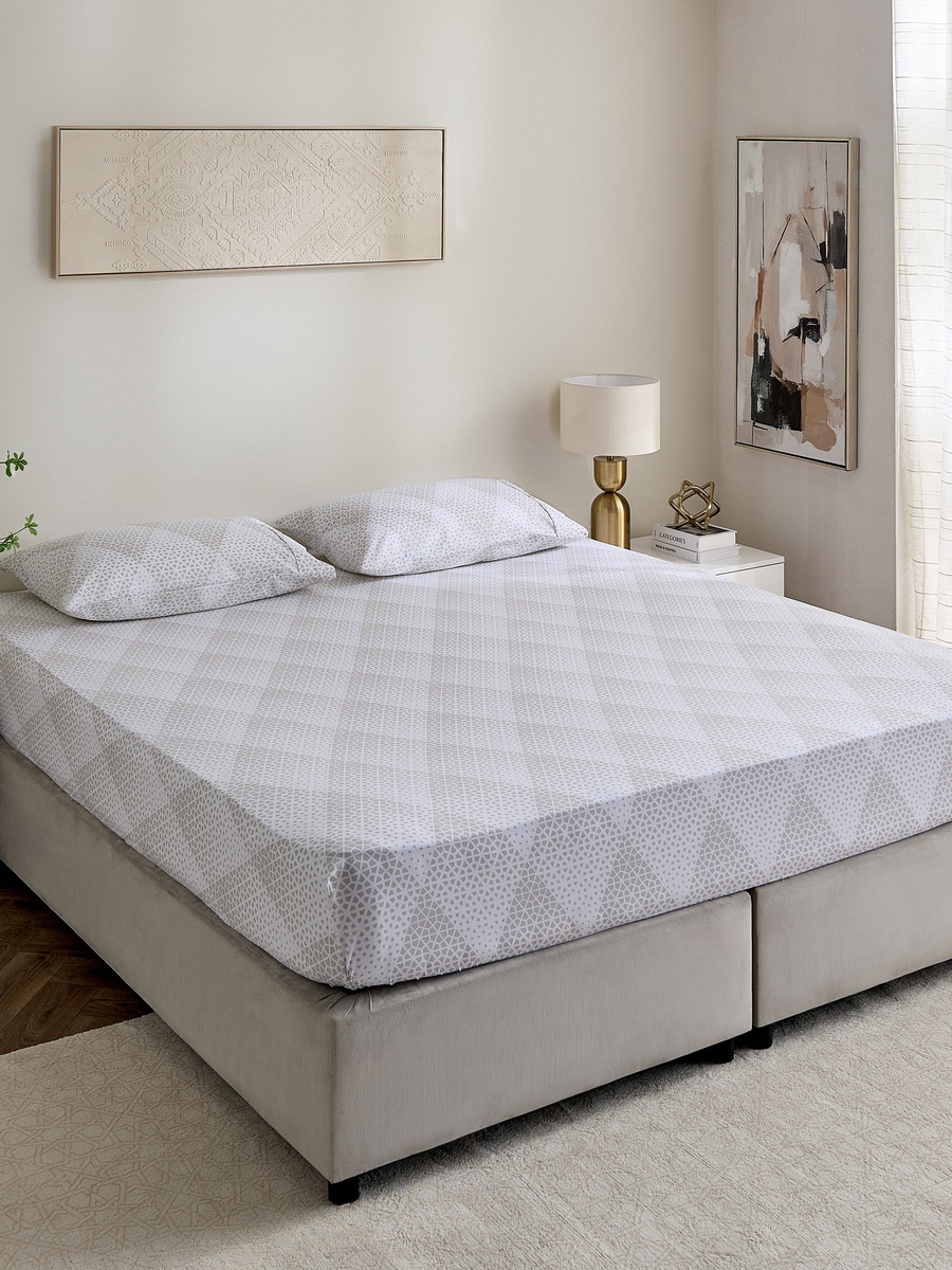 Malta Cara Printed Cotton King Fitted Sheet - 180x200+33 cm