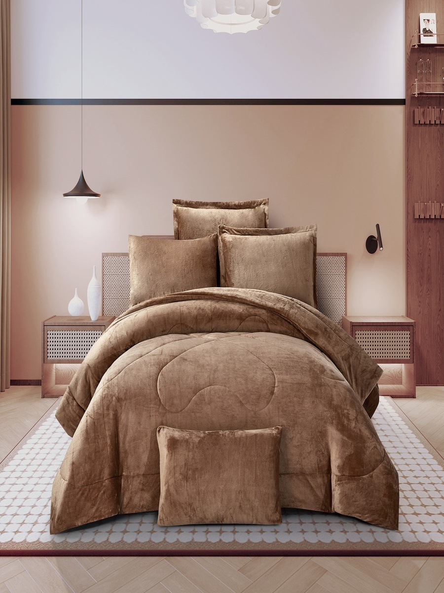 Plush Velvet Comforter Set Brown