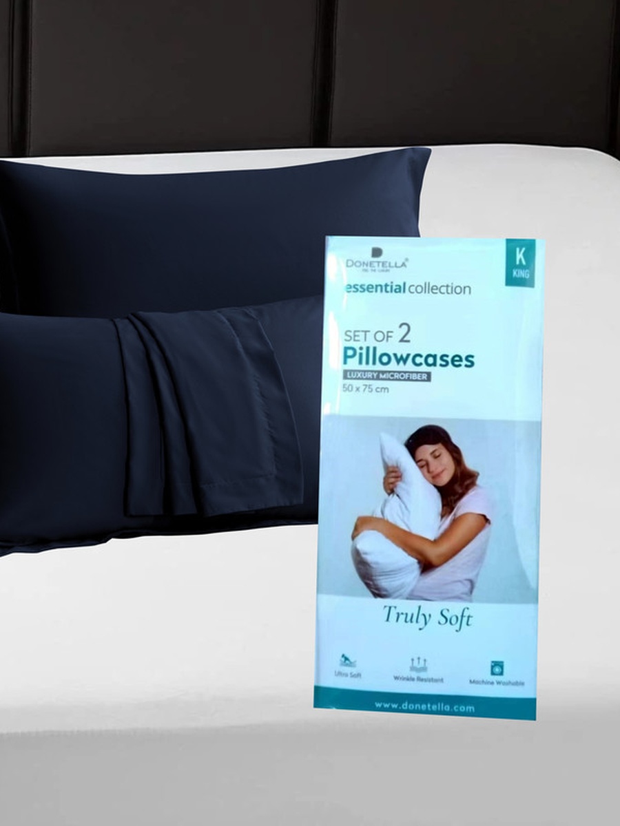 2- Piece Microfiber Pillowcase Set - 50x75 cm with Envelope Closure | Navy Blue