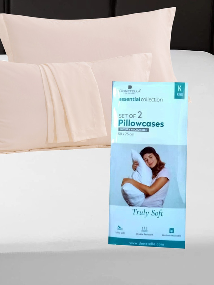 2- Piece Microfiber Pillowcase Set - 50x75 cm with Envelope Closure | Pastel Parchment Color