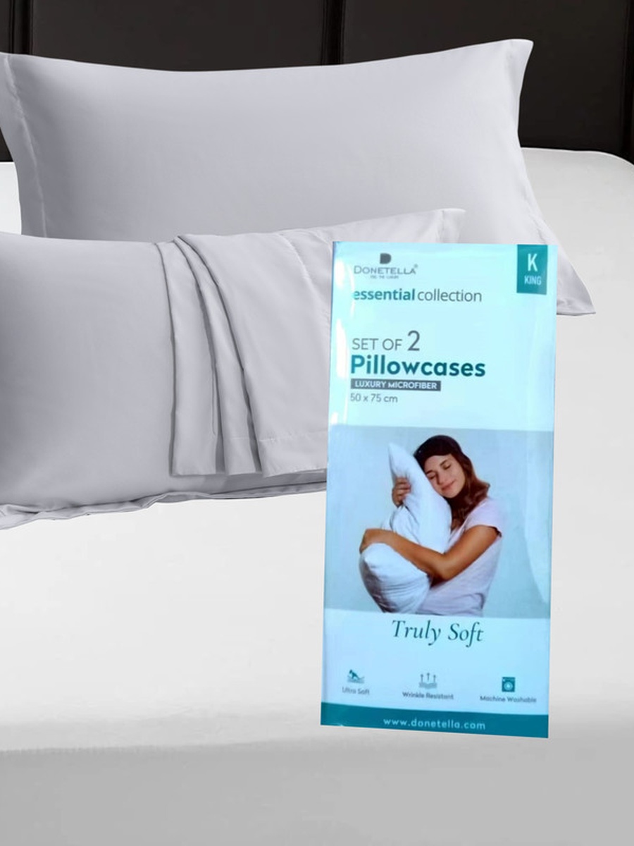 2- Piece Microfiber Pillowcase Set - 50x75 cm with Envelope Closure | Silver