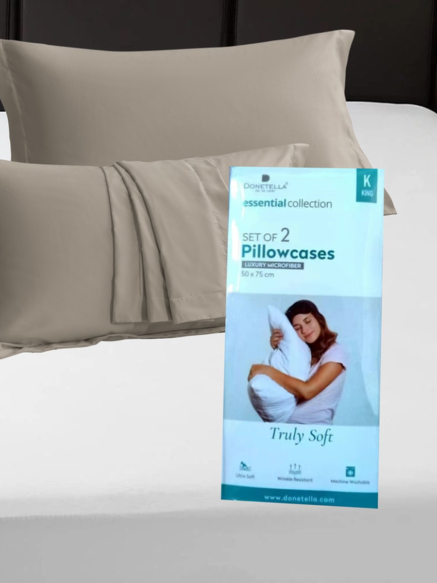 2- Piece Microfiber Pillowcase Set - 50x75 cm with Envelope Closure | Beige