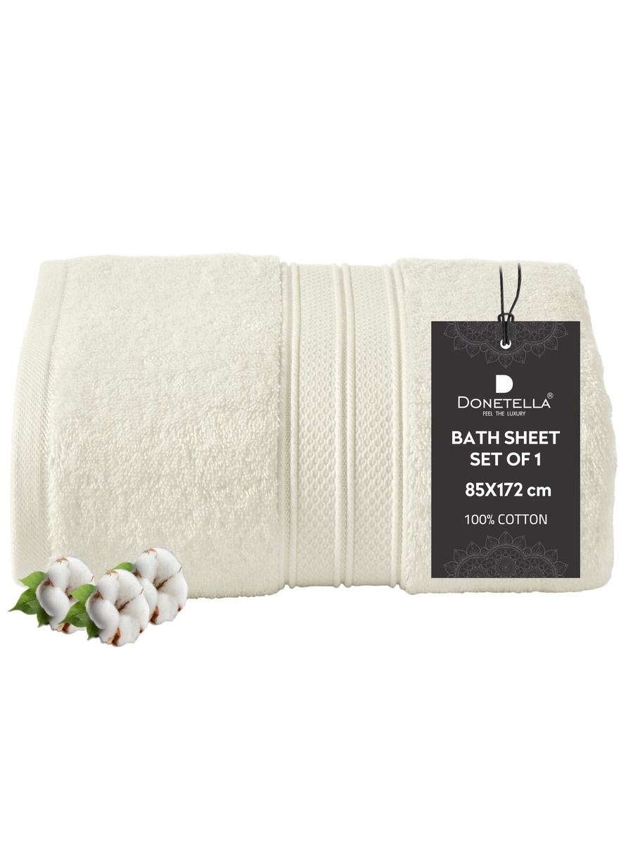 1-PiecePremium Bath Sheet Large Size - (85x172cm), 600 GSM 100% Combed Cotton, Cream