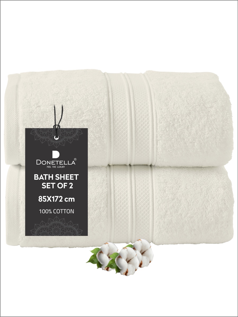 2-Piece Premium Bath Sheet Large Size - (85x172cm), 600 GSM 100% Combed Cotton, Off White