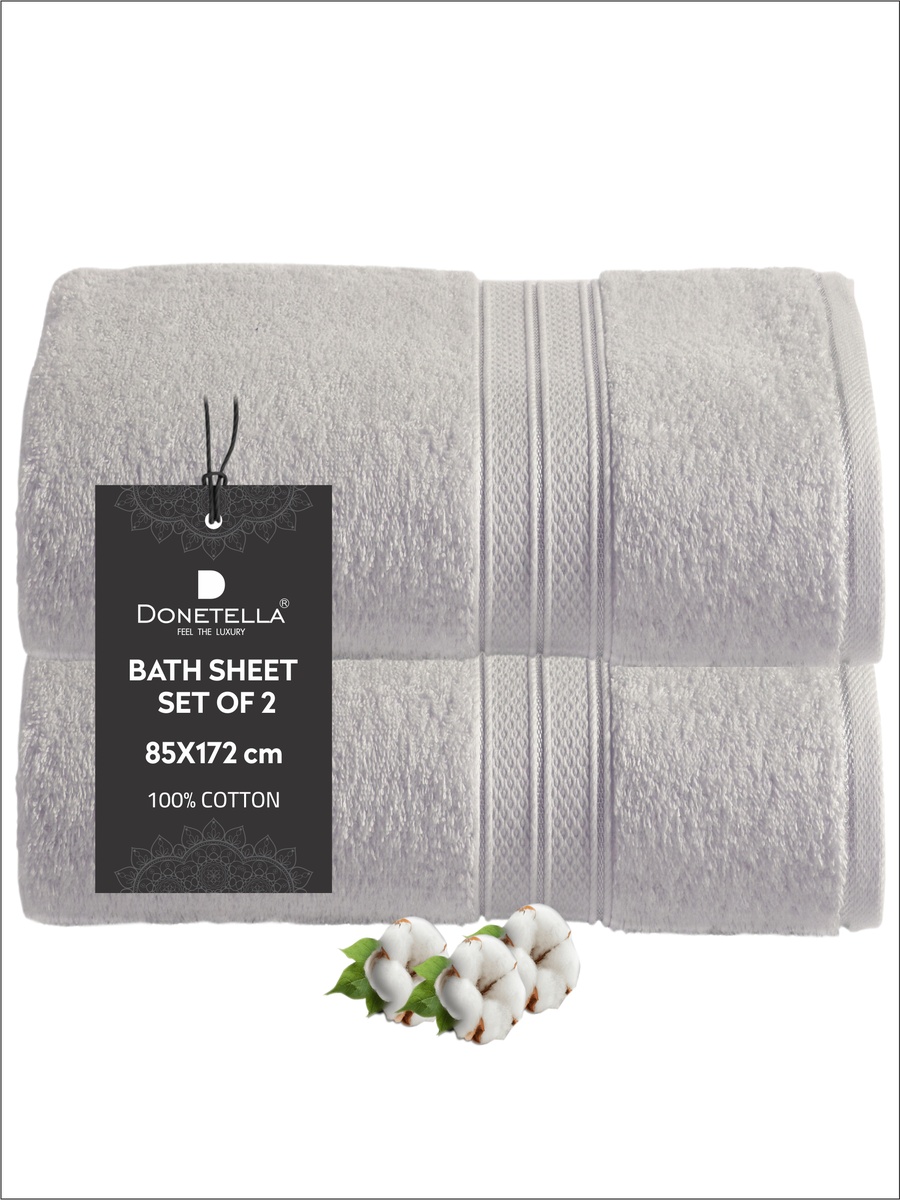 2-Piece Premium Bath Sheet Large Size - (85x172cm), 600 GSM 100% Combed Cotton, Grey