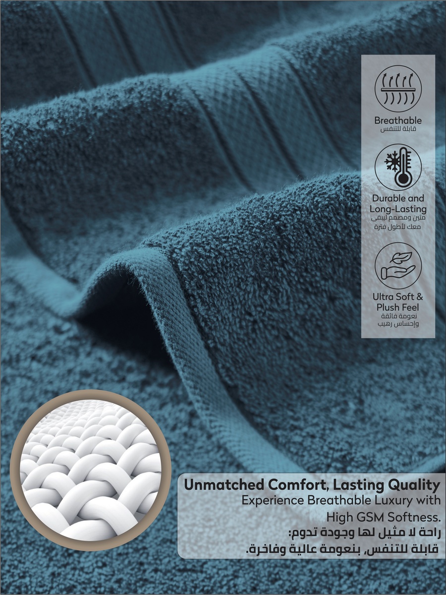 2-Piece Premium Bath Sheet Large Size - (85x172cm), 600 GSM 100% Combed Cotton, Dark Blue