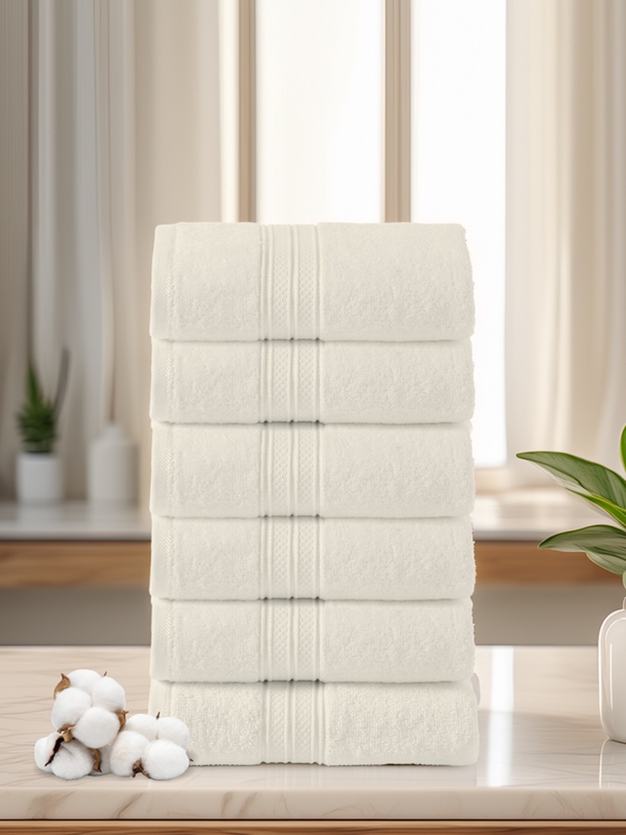 6-Piece Premium Hand Towels Extra Small Size - (40x70cm),, 600 GSM 100% Combed Cotton, Cream