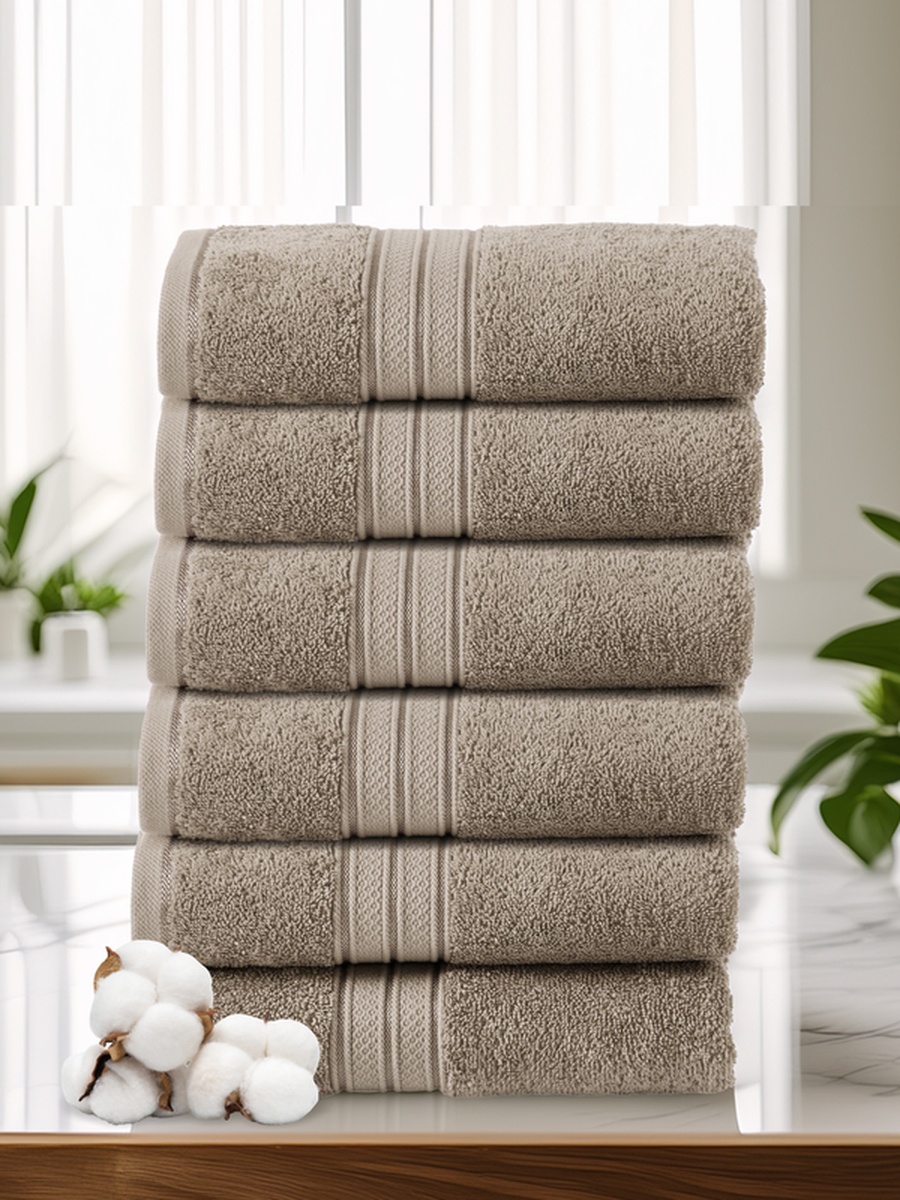 6-Piece Premium Hand Towels Extra Small Size - (40x70cm), 600 GSM 100% Combed Cotton, Tan