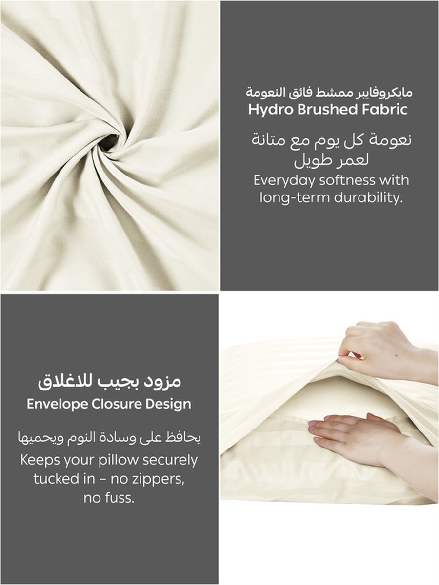 Striped Fitted Sheet Set, 200x200 cm - Super King Fitted Sheet and Pillowcases, Off White