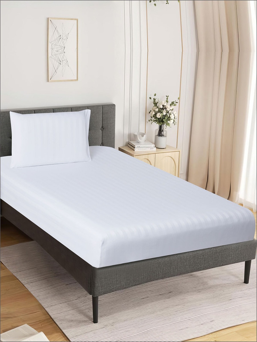 Striped Fitted Sheet Set, 120x200 cm - Twin Fitted Sheet and Pillowcase, White