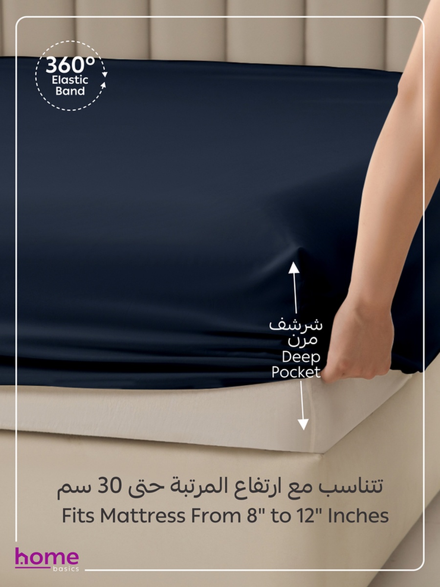 Fitted Sheet Set, 90x190 cm - Single Size Sheet and Pillowcase, Navy Blue