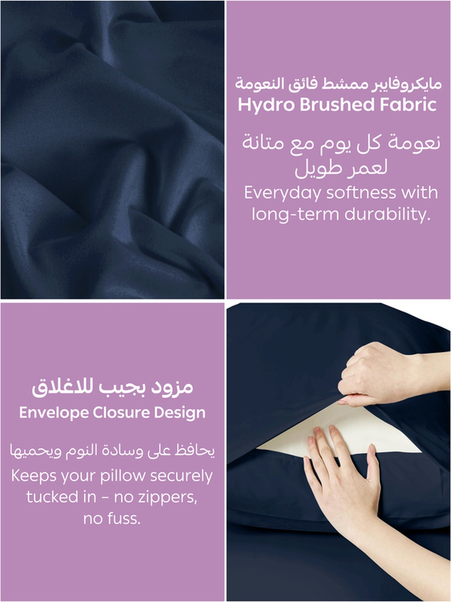 Fitted Sheet Set, 90x190 cm - Single Size Sheet and Pillowcase, Navy Blue