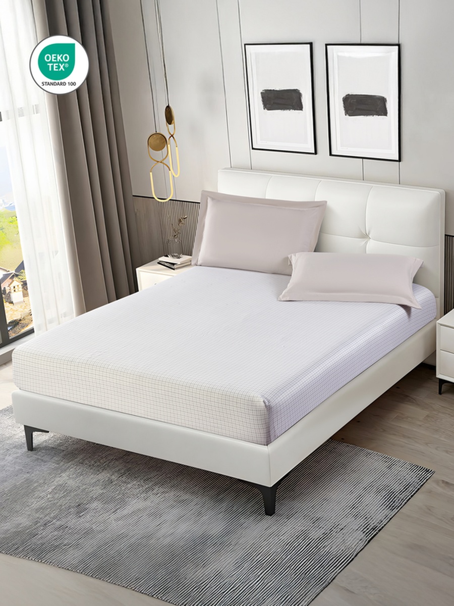 3-Piece King Printed Fitted Sheet 200x200 cm - OEKO-TEX Certified, White