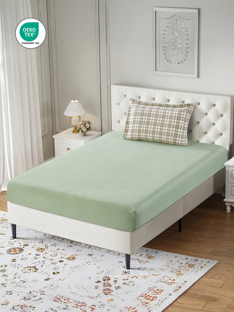 2-Piece Single Printed Fitted Sheet 120x200 cm - OEKO-TEX Certified, Green