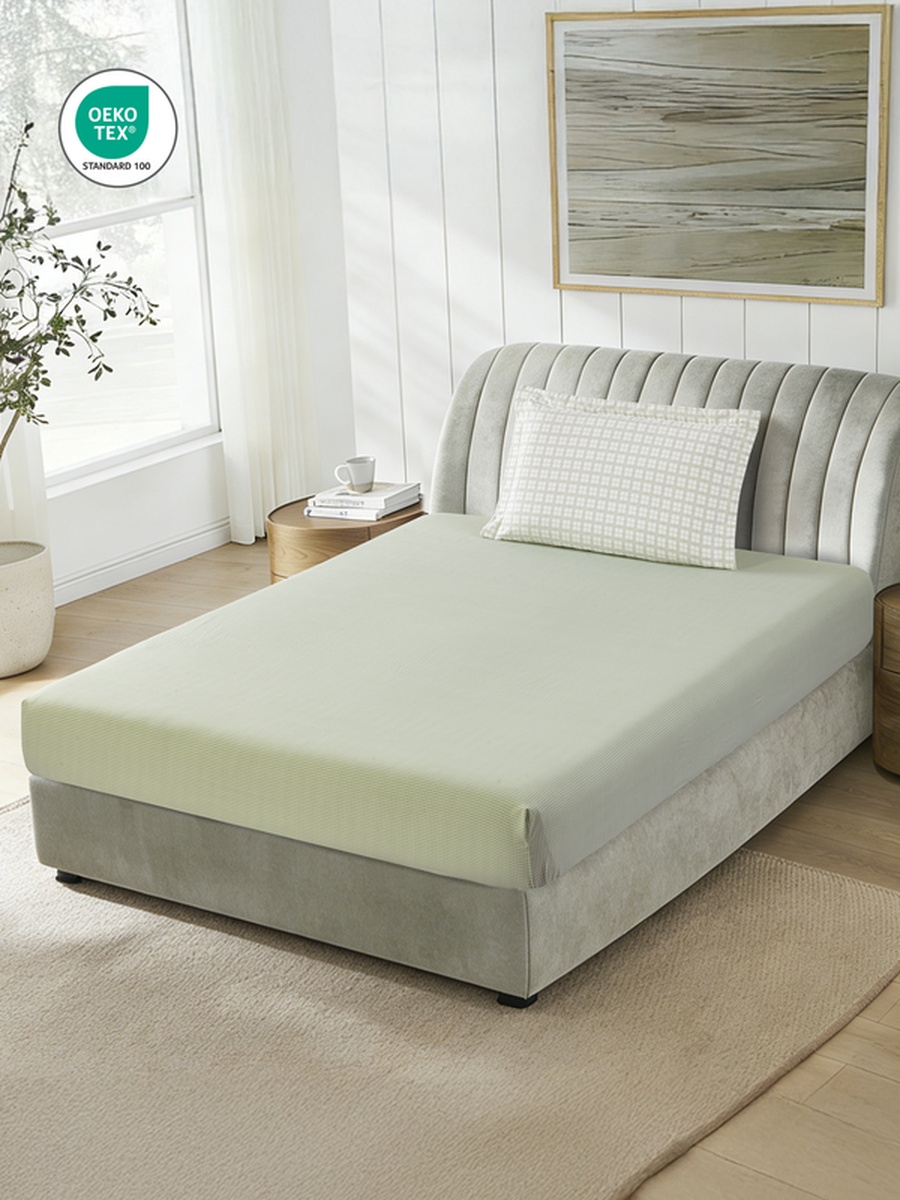 2-Piece Single Printed Fitted Sheet 120x200 cm - OEKO-TEX Certified, Green