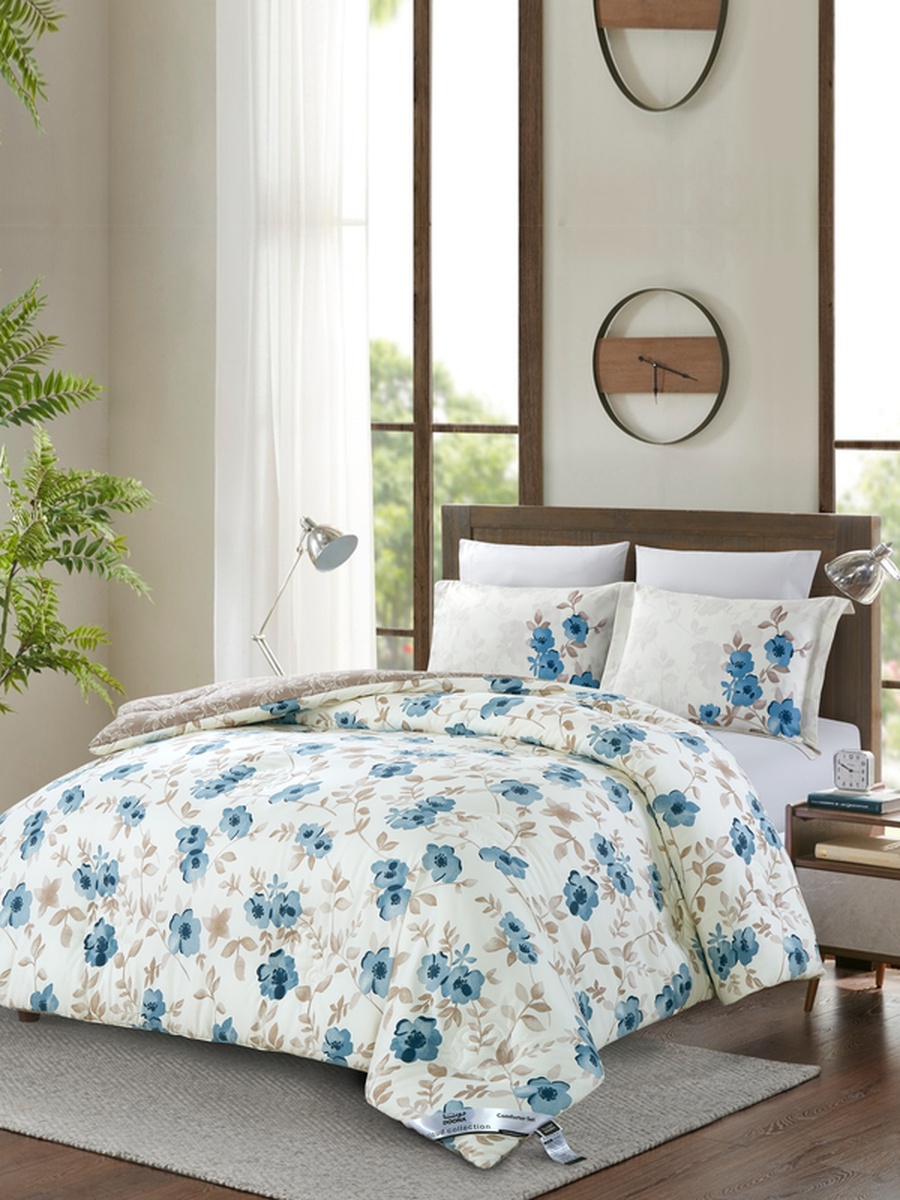 6-Piece Reversible Comforter Set, King 260x240 cm, 400 GSM Poly Silk, Floral Pattern, White