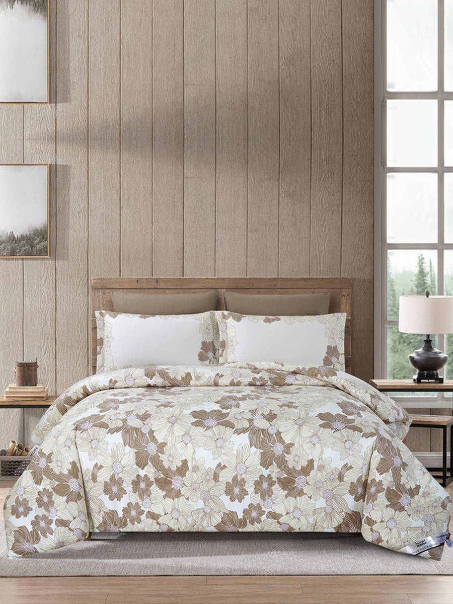 4-Piece Comforter Set - Queen Size 180x240cm, Printed, Microfiber, 350 GSM Filling, Light Cool Gray Color