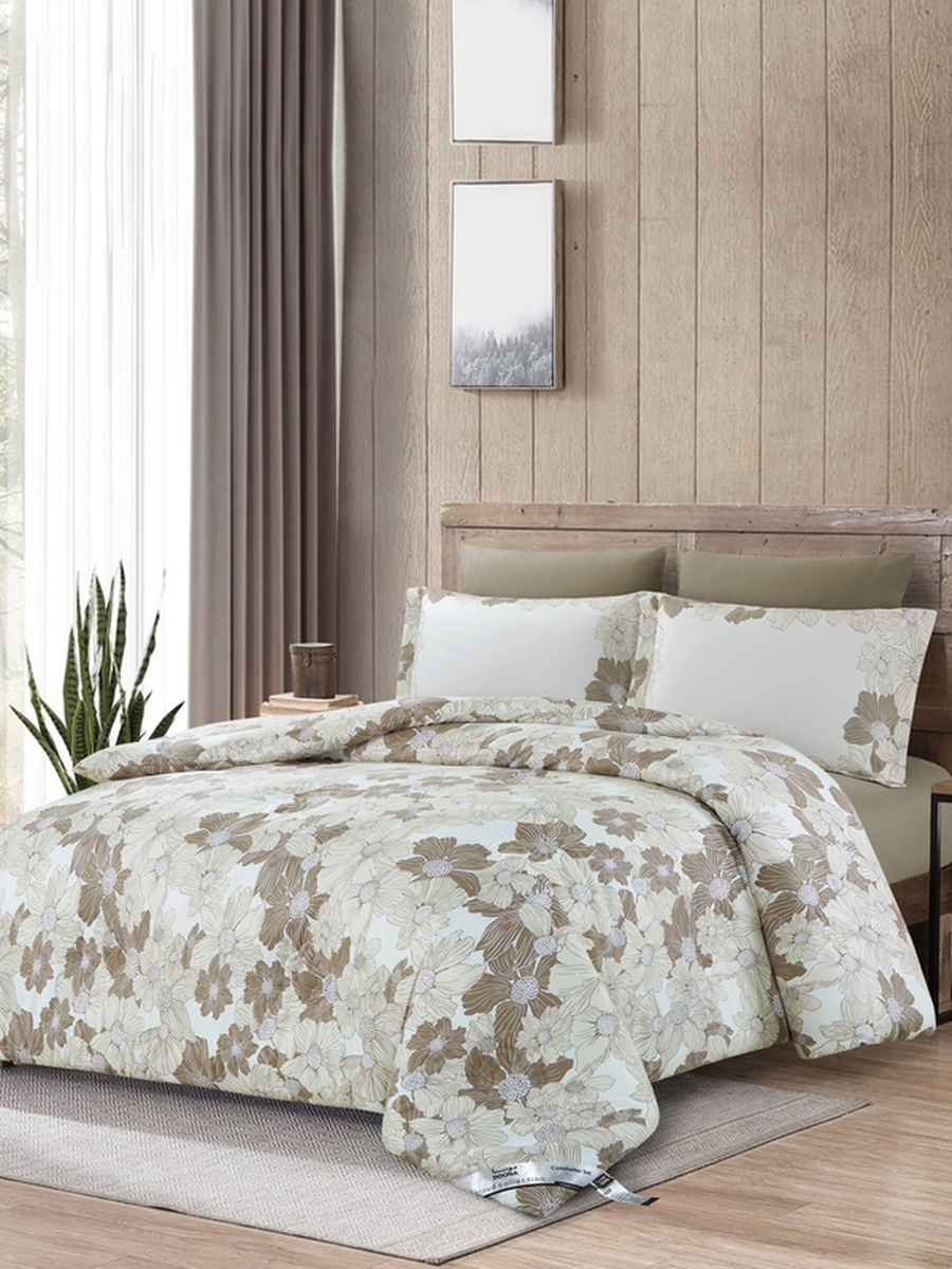 4-Piece Comforter Set - Queen Size 180x240cm, Printed, Microfiber, 350 GSM Filling, Light Cool Gray Color