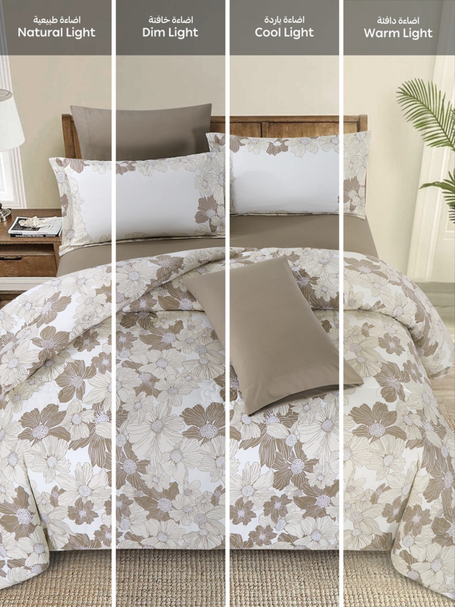 4-Piece Comforter Set - Queen Size 180x240cm, Printed, Microfiber, 350 GSM Filling, Light Cool Gray Color