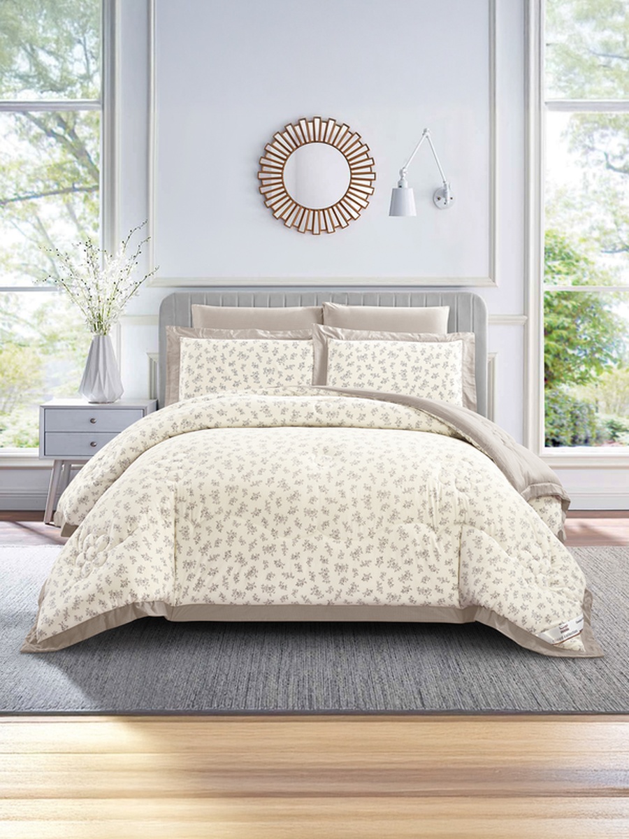 6-Piece King Comforter Set Fits 200x200cm Bed Reversible Printed with Solid Flange, 350 GSM Filling
, Grey