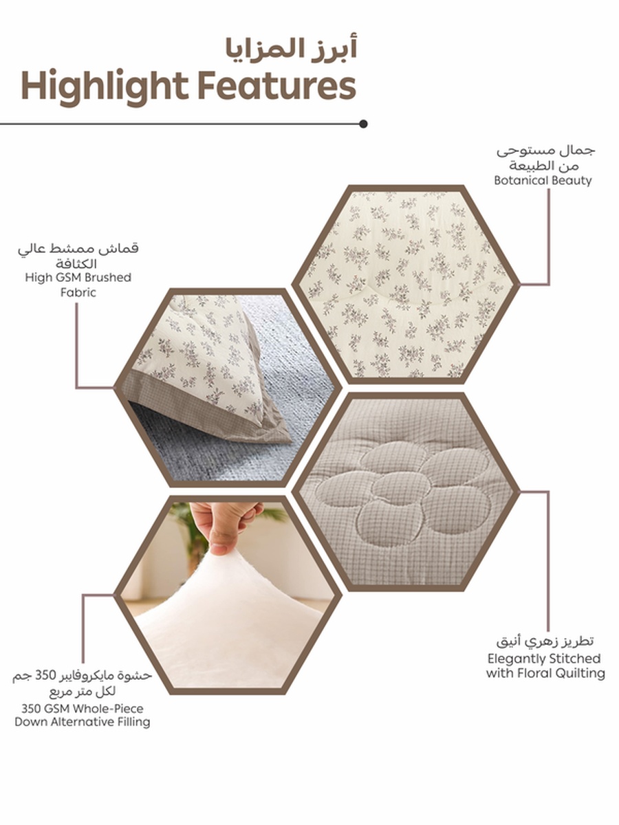 6-Piece King Comforter Set Fits 200x200cm Bed Reversible Printed with Solid Flange, 350 GSM Filling
, Grey