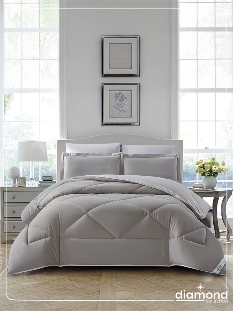 6-Piece Comforter Set -King Size 260x240 Cm, Microfiber, Solid Quilted 350 Gsm Filling, Grey