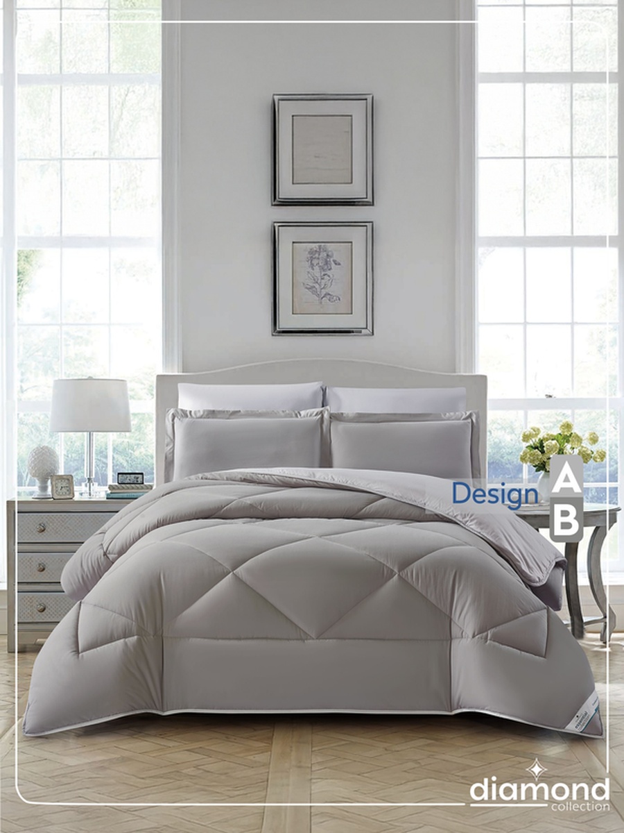 6-Piece Comforter Set -King Size 260x240 Cm, Microfiber, Solid Quilted 350 Gsm Filling, Grey