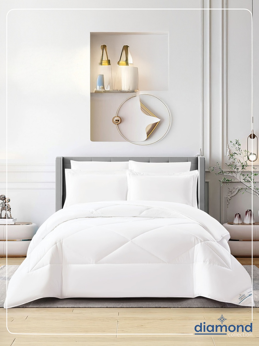 6-Piece Comforter Set -King Size 260x240 Cm, Microfiber, Solid Quilted 350 Gsm Filling, White