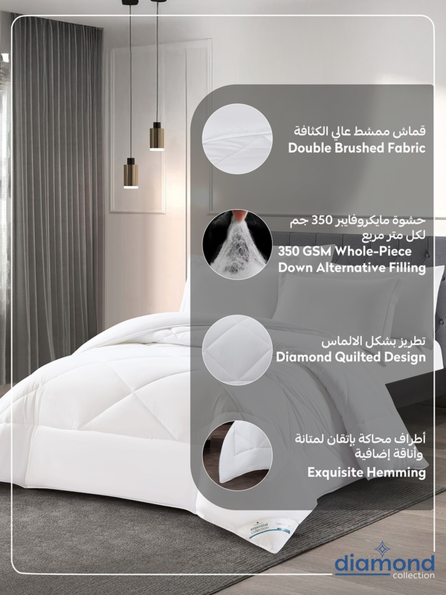 6-Piece Comforter Set -King Size 260x240 Cm, Microfiber, Solid Quilted 350 Gsm Filling, White