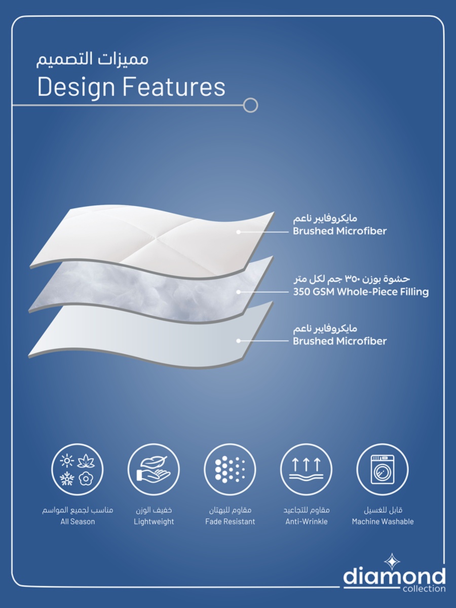 6-Piece Comforter Set -King Size 260x240 Cm, Microfiber, Solid Quilted 350 Gsm Filling, White